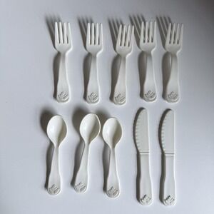 Rare‎ 10pc Fisher Price Fun W Play Food White Fork Spoon knife Replacement T73